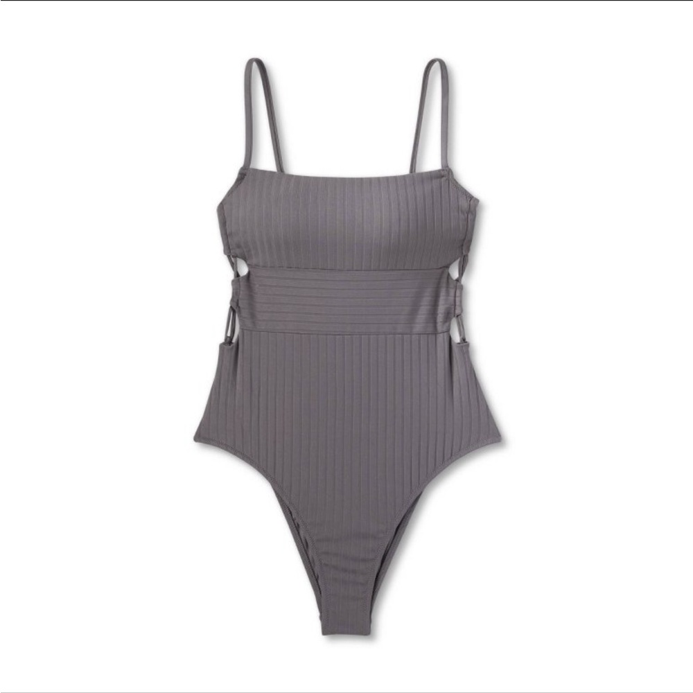 Shade & Shore Square Neck Strappy Side Ribbed One Piece